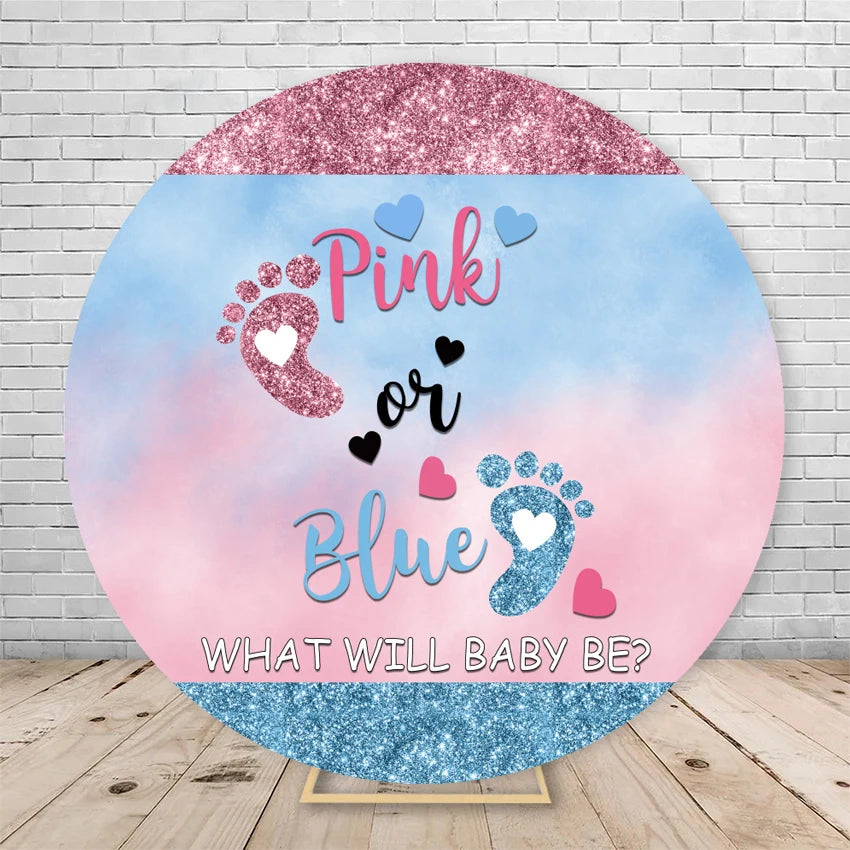 Gender Reveal Backdrop Round Cover Watercolor Cloud Bear Party Decor He or She Oh Baby Shower Photography Background Elasticity