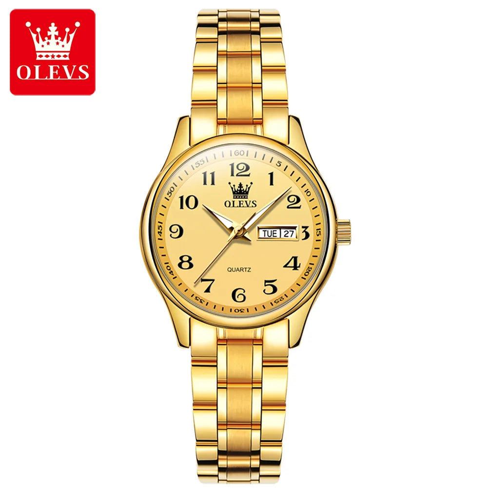 OLEVS Elegant Women's Quartz Watch - Luminous, Waterproof Stainless Steel Dress Wristwatch with Week & Date Display