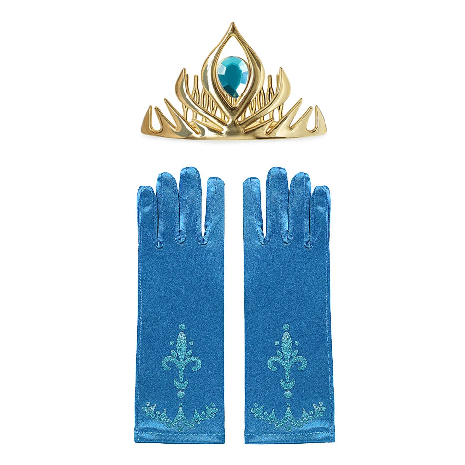 Girls Princess Dress Accessories Gloves Wand Crown Jewelry Set Princess Wig Braid Princess Dress Costume Cosplay Accessories