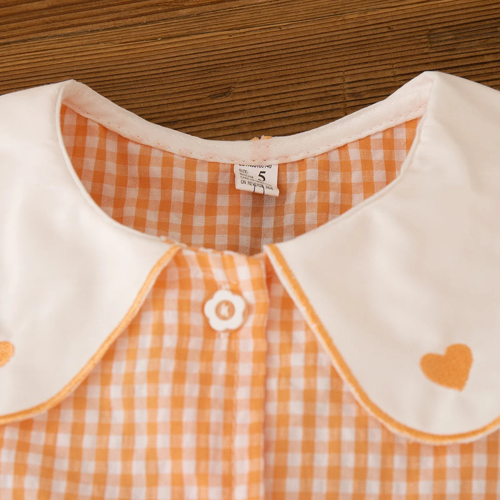 (0-3 Year Old Checkered Baby Girl Dress) Summer New Sweet White Petal Collar Children'S Sleeveless Clothes Free Package