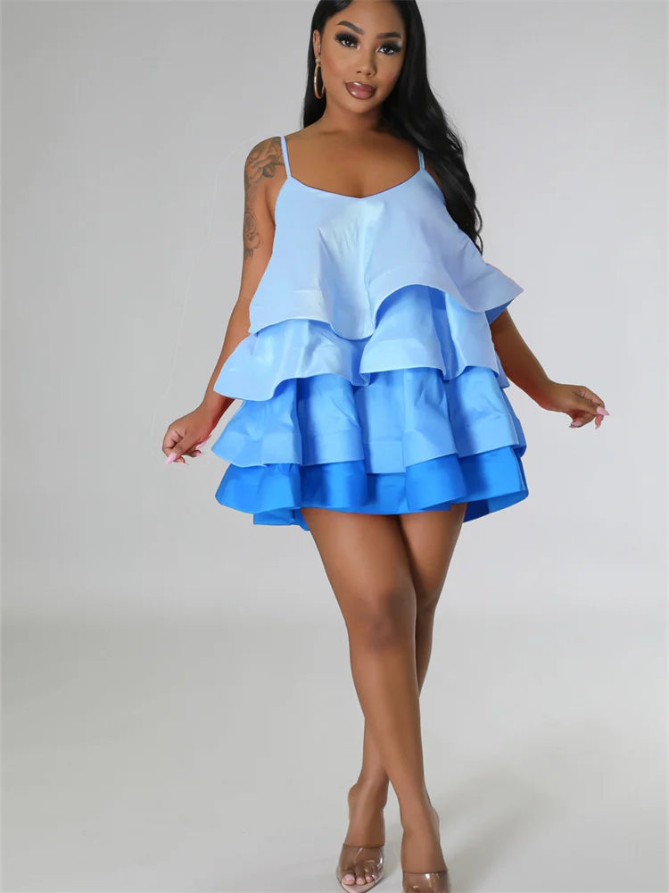 Women's Ruffle Satin Mini Dress – Sleeveless Square Neck Party Dress