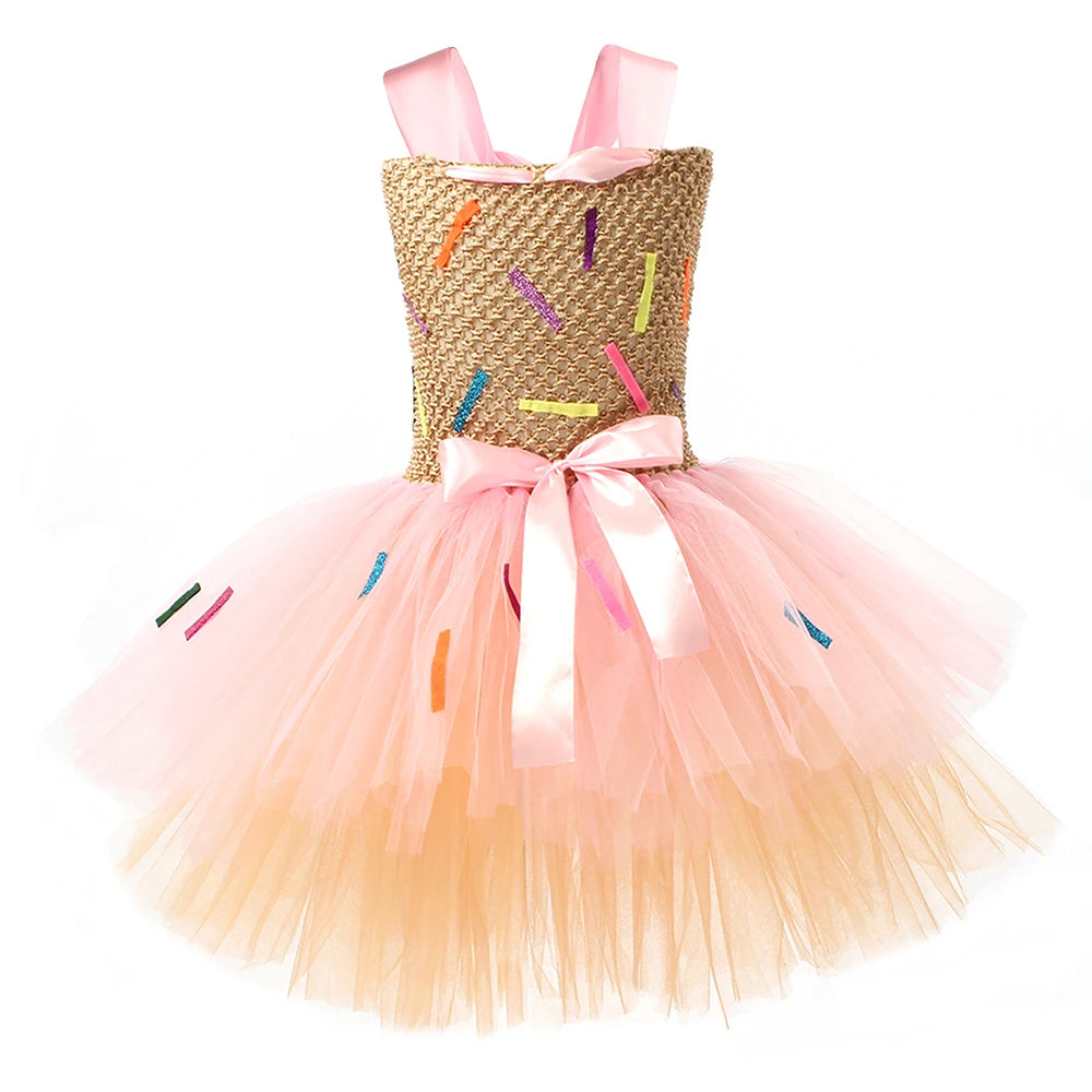 Girls Candy Donuts Tutu Dress with Headband Baby Kids Birthday Party Happy Purim Fancy Costumes Photoshoot Tulle Dresses