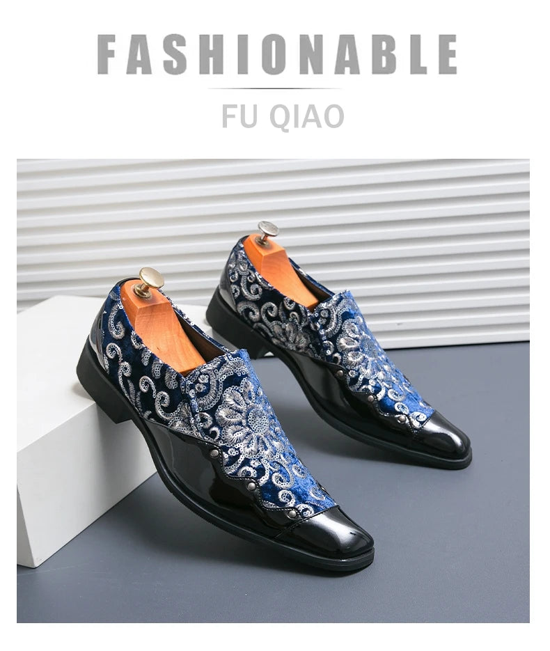 Man Embroidery Loafers Luxury Wedding Party Patent Leather Shoes for Men Designer Comfortable Breathable Formal Dress Plus Size