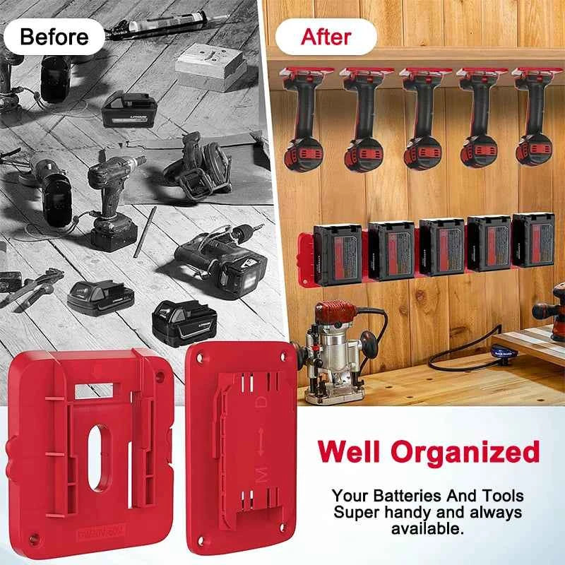 Dewalt/Makita/Milwaukee Battery Storage Rack - 5/10 Pack Wall Mount Bracket for 14.4V & 18V Li-ion Batteries