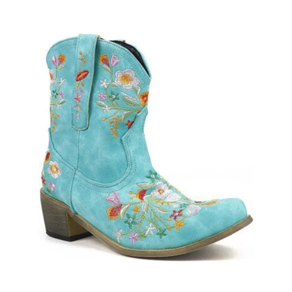 Women Cowboy Boots Luxury Embroidery Pointed Toe Winter Boots Ladies Shoes Comfortable Designer Botas Outdoor Skidproof Wearable