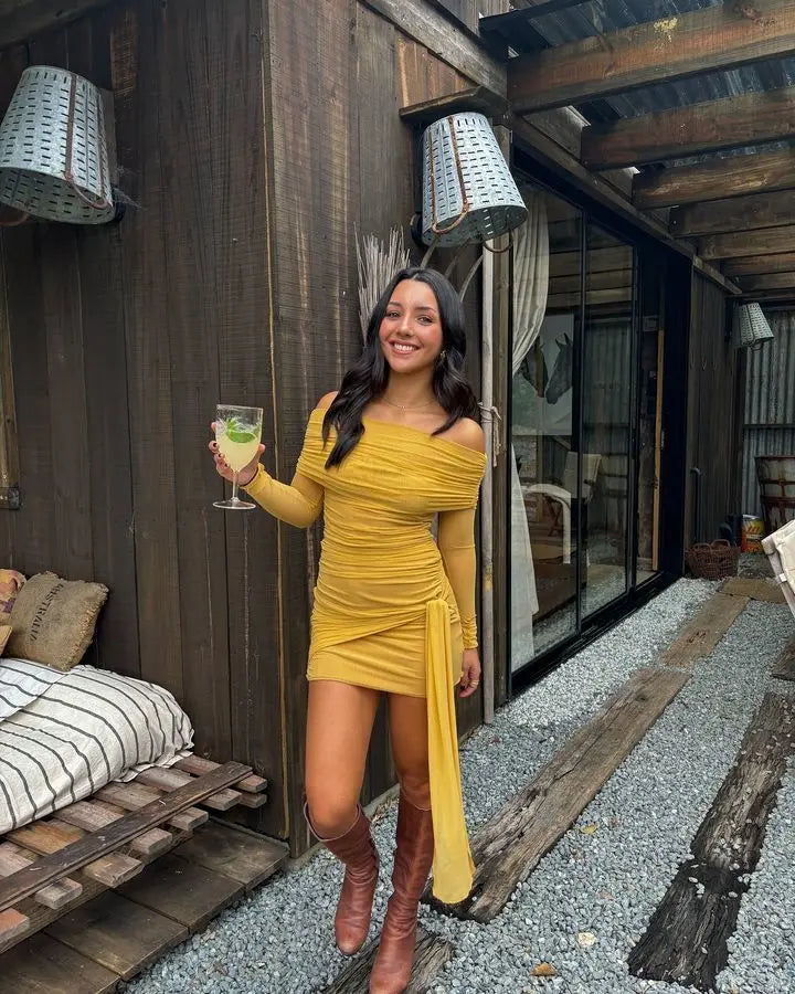 Articat One Shoulder Mesh Dress - Double Layered, Pleated Skirt for Women - Perfect for Vacation & Party