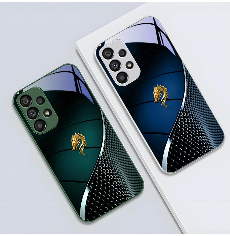 Loong Design Tempered Glass Case for Samsung Galaxy S10-S23 – Ultra-Durable, Stunning Chinese Loong Powder Finish