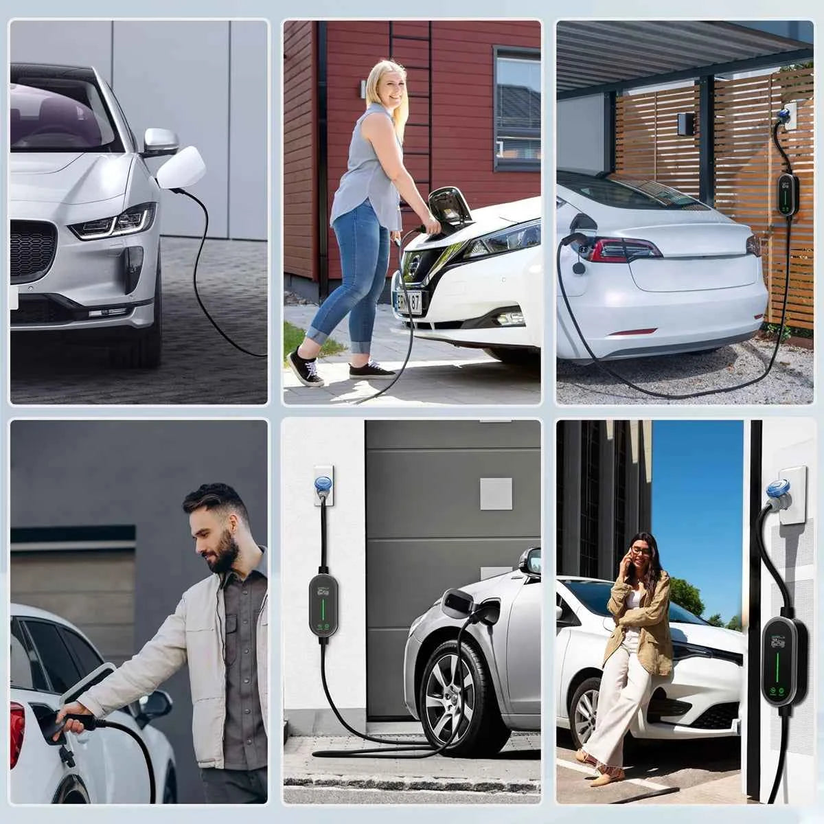 Puppyfc 7KW 32A Smart WiFi Portable EV Charger Type1/Type2 Home Electric Vehicle Charging Station with CEE Plug