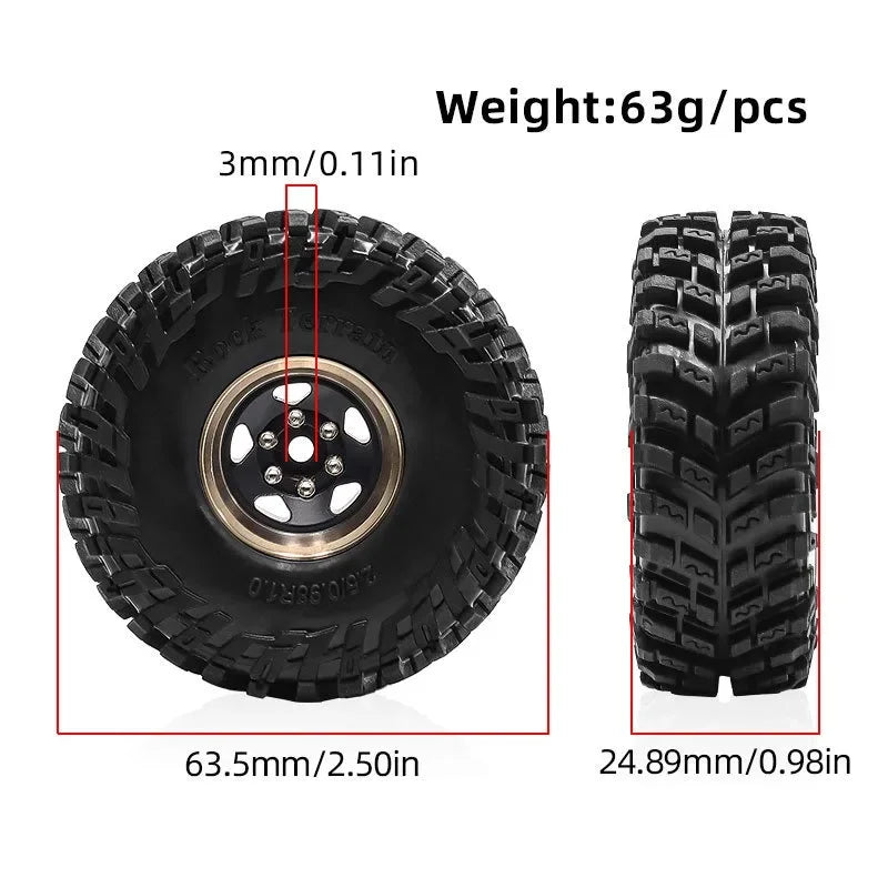 4pcs 63mm 1.0" Metal Beadlock Wheel Tire Set For 1/18 RC Crawler Car  SCX24 FMS Ascent-18  Upgrade Parts Accessories