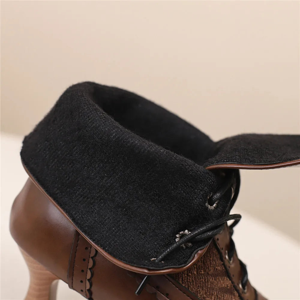 2025 New Lace Up Ladies High Heel Shoes Strange Steampunk Boot Victorian Ankle Boots Women Pointed Toe Thick Soled Short Boots