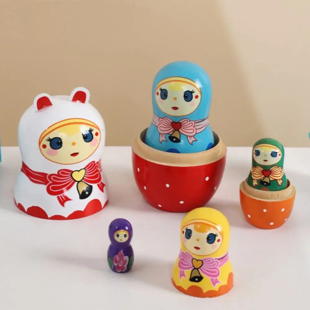 Rabbit 5Pcs/Set Animal Matryoshka Doll Wood Smooth Wooden Stacking Dolls Line Dog Panda Girls Russian Doll Christmas