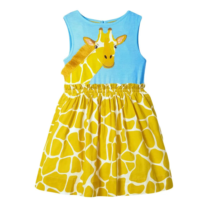 Little maven 2026 Cartoon Giraffe Summer Dress Cotton Soft Casual Clothes Baby Girls Lovely Wear for Toddler Kids 2 to 7 years