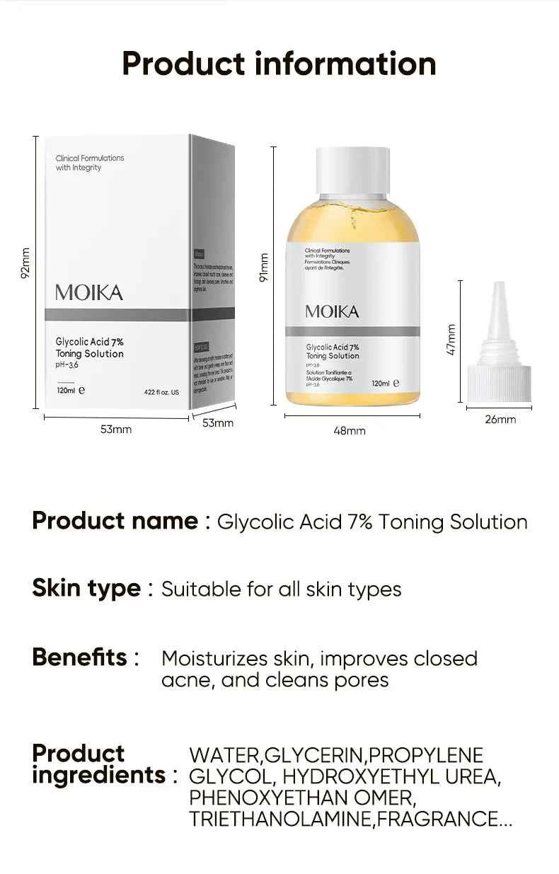 120ml Hydrating 7% Glycolic Acid Face Toner AHA Pore Minimizing Serum Facial Exfoliating Moisturizing Face Lotion