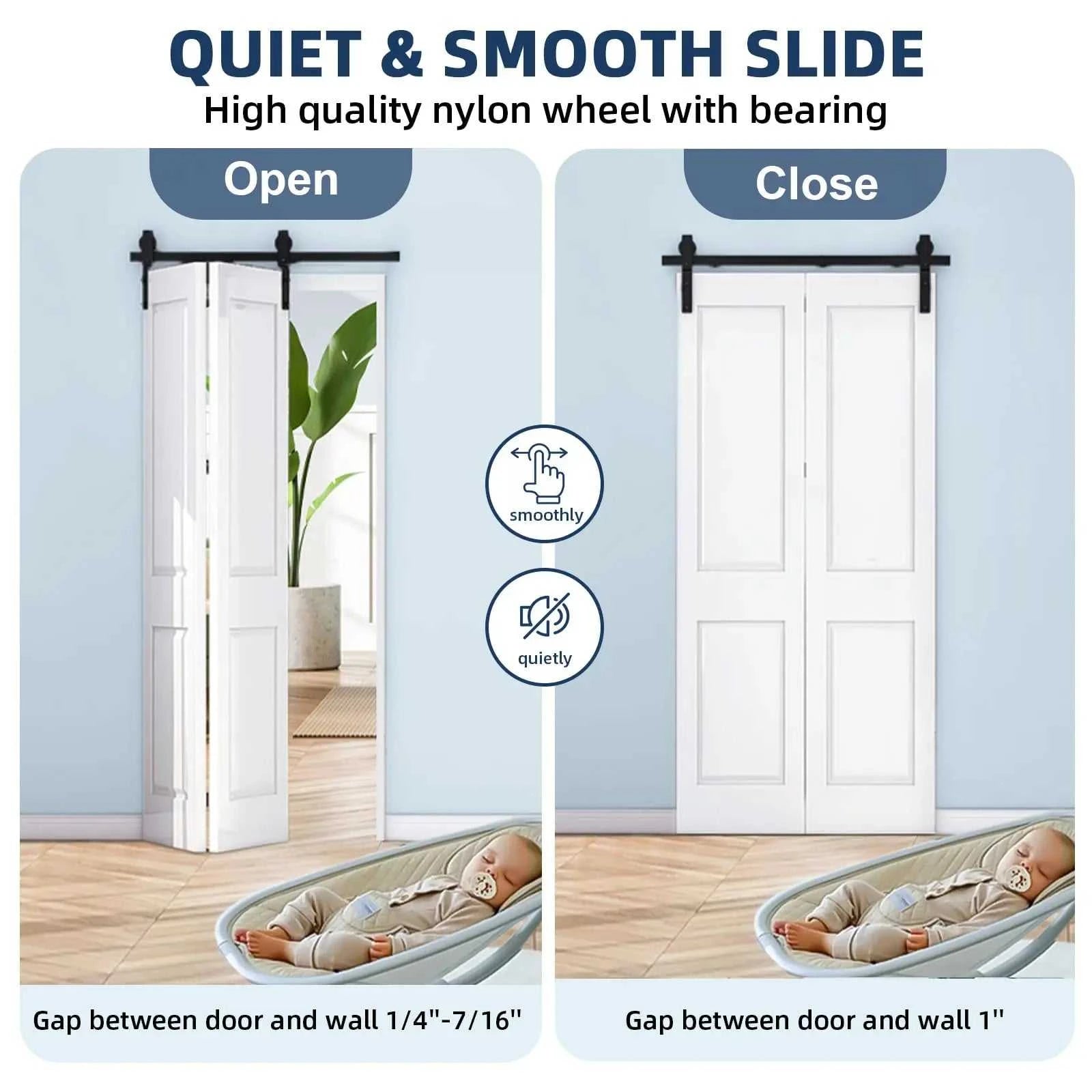 Heavy Duty Bi-Folding Sliding Barn Door Hardware Kit Quiet Side-Mounted Roller – 2/4 Bifold Doors For Closet Laundry Bedroom The jack market .AU The jack market .AU Home $ 150 14:350850#72in for 4 Doors;200007763:201336101