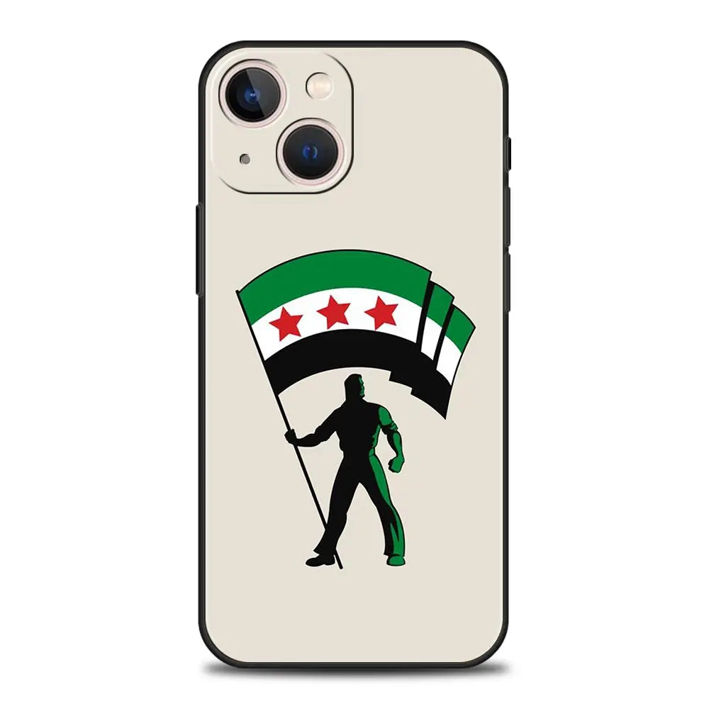 Phone Case For iPhone 16 15 14 13 12 11 Pro Max XS X XR SE 7 8 Plus Soft Silicone Black Cover Funda Luxury Syria flag