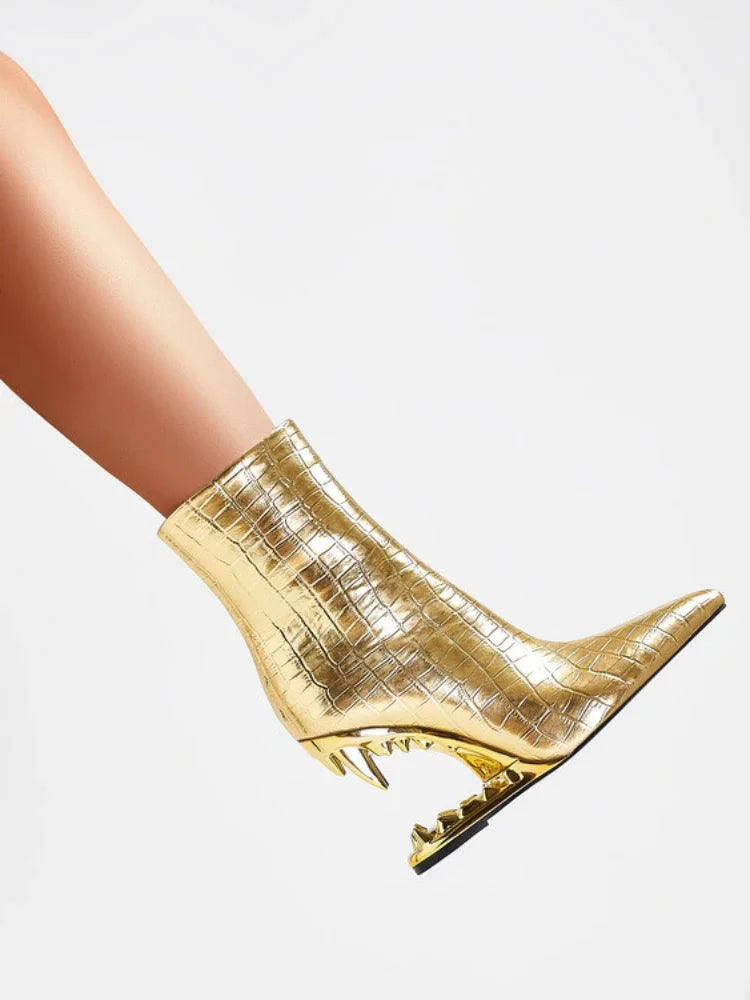 Women's Pointed Tiger Teeth Heel Knee High Elastic Boots Fashionable Over-the-Knee Super High Heel Banquet Show Shoes Autumn Winter