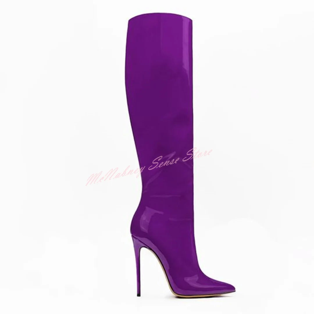 Genuine Leather Pointed Boots Stiletto Heels Solid Knee High Boots Slip On Women Sexy Shoes Designer Winter Autumn Casual Shoes