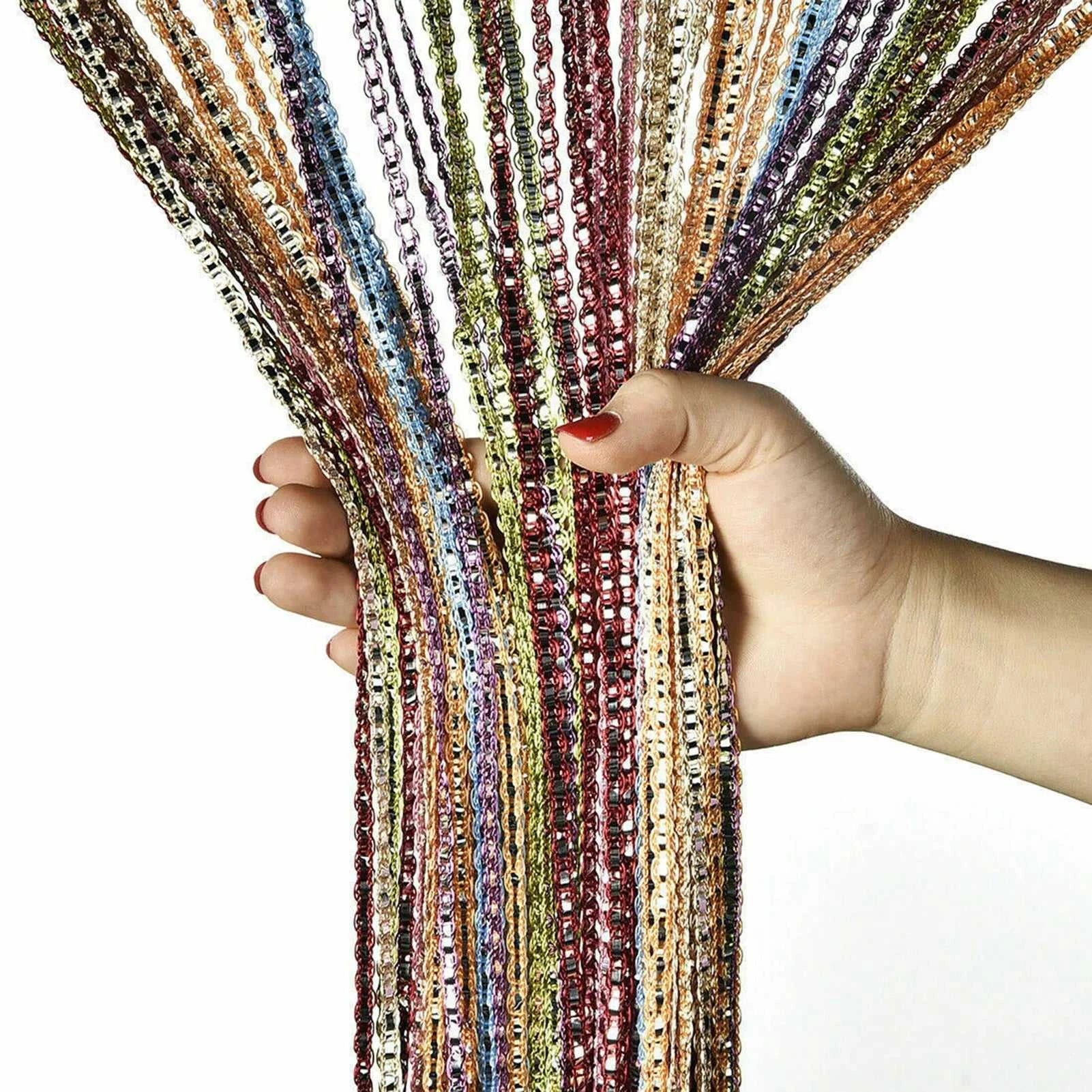 200X100Cm Living Room Multi-Color Tassels Linear Silk Thread Curtain Suitable for Privacy Screen Home Door Curtain Decoration The jack market .AU The jack market .AU Home $ 57 14:193#Black