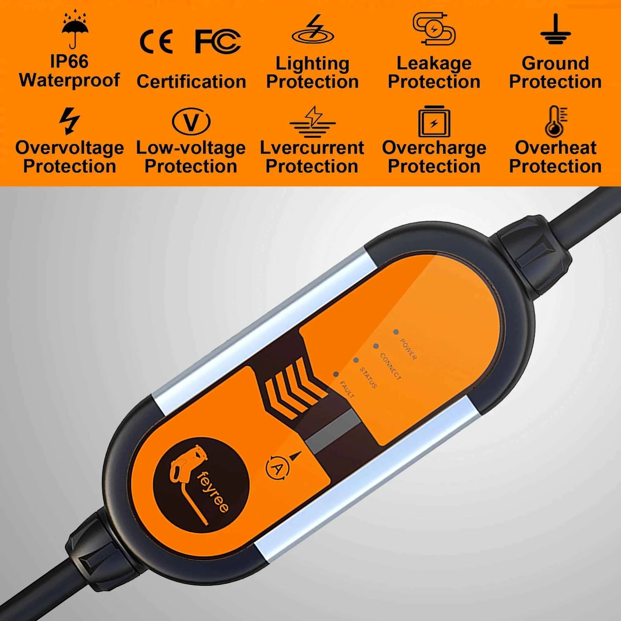 feyree 32A 7KW Type2 EV Portable Charger 11KW 16A 3 Phase 5M Cable EVSE Charging Box Car Charger CEE Plug for Electric Vehicle