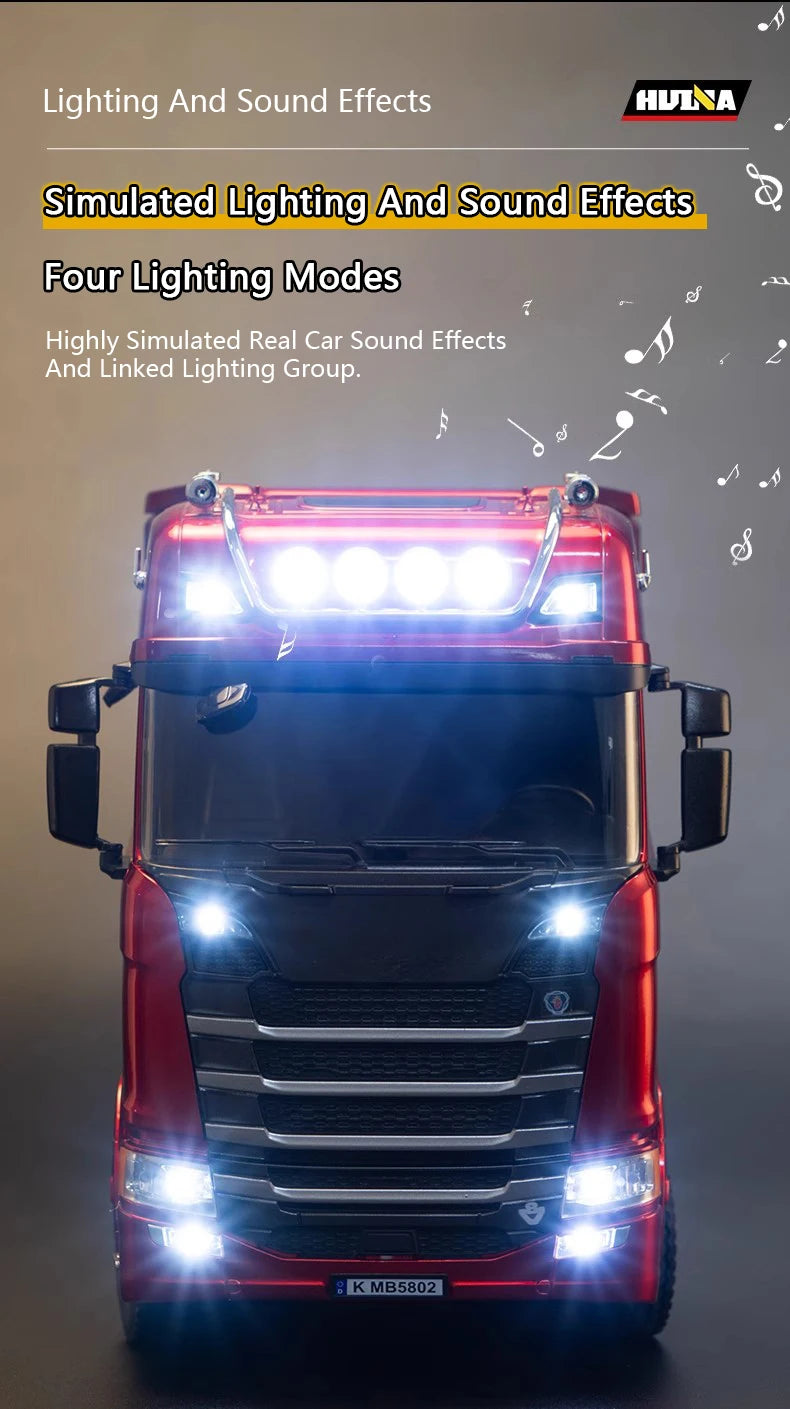 HUINA 1501 1/18 RC Truck 19CH 770S Alloy Tractor 2.4G remote control Engineering Trailer Truck with Light and Sound Toys for Kid