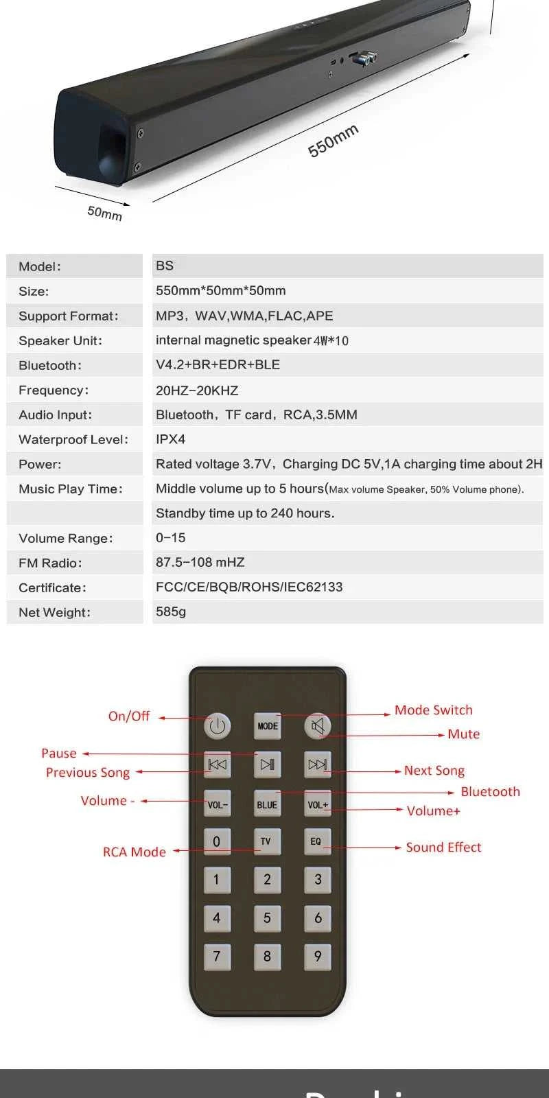 40W Soundbar TV Portable Bluetooth-compatible Speaker Sound Bar Wireless Column Home Theater Sound System RCA AUX For TV PC The jack market .AU The jack market .AU Accessories Electronics $ 95 14:347#BS28A 330x50x50mm