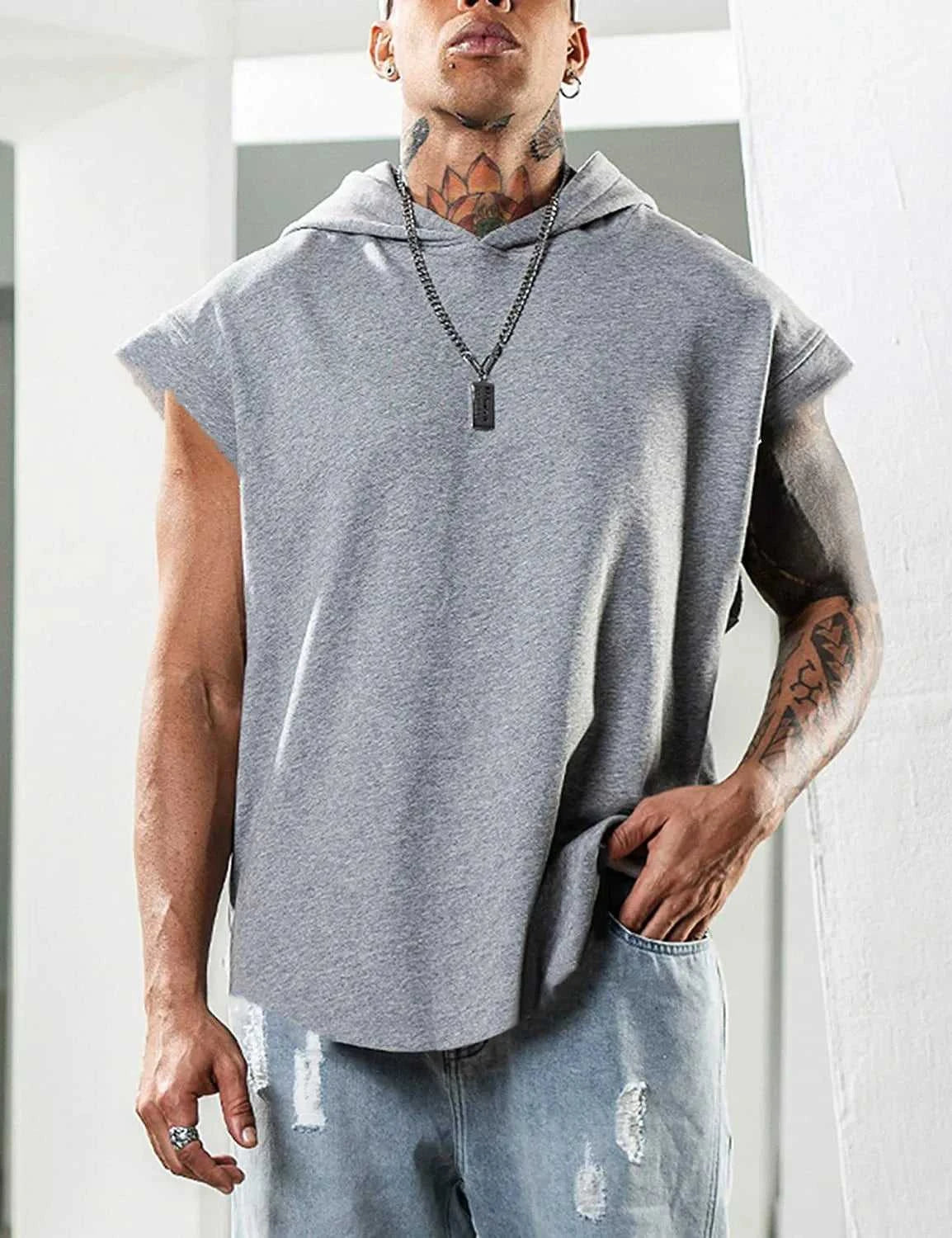 2026 Men Tank Top Fitness Training Pullover Leisure Fashion Sleeve Men's Hooded Vest Solid Color Tank Tops For Male The jack market .AU The jack market .AU Men Fashion $ 31 14:193;5:4183