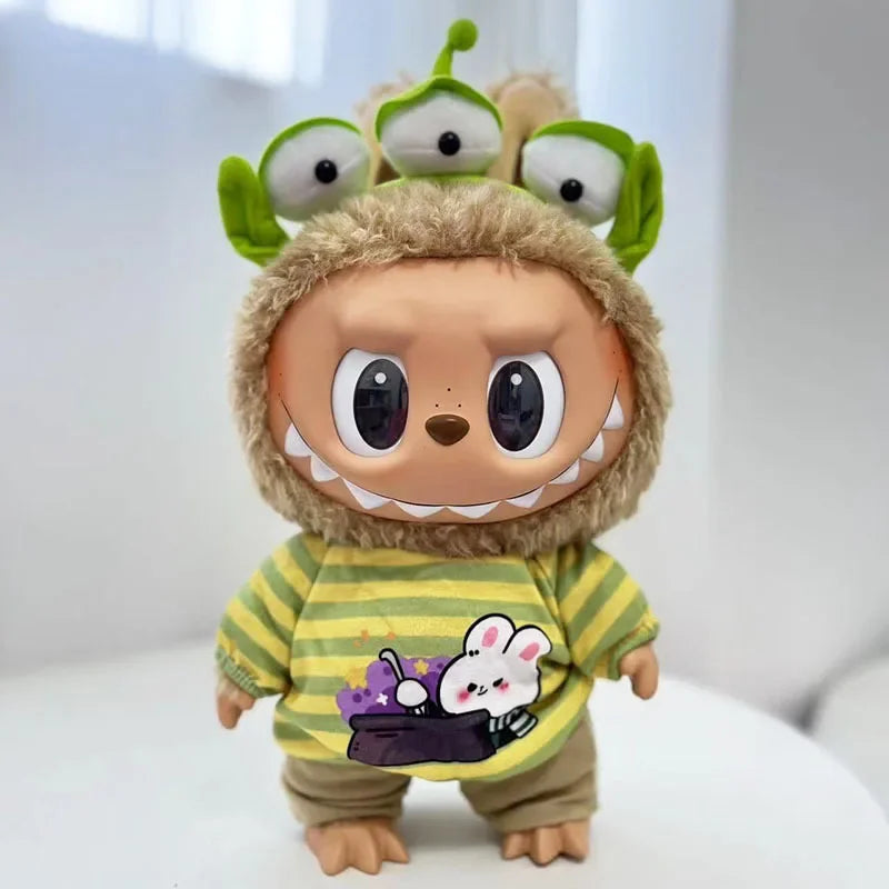 For 38Cm Labubu outfit vinyl plush doll clothes for Korea Kpop Exo Labubu doll clothes striped animal shirt set