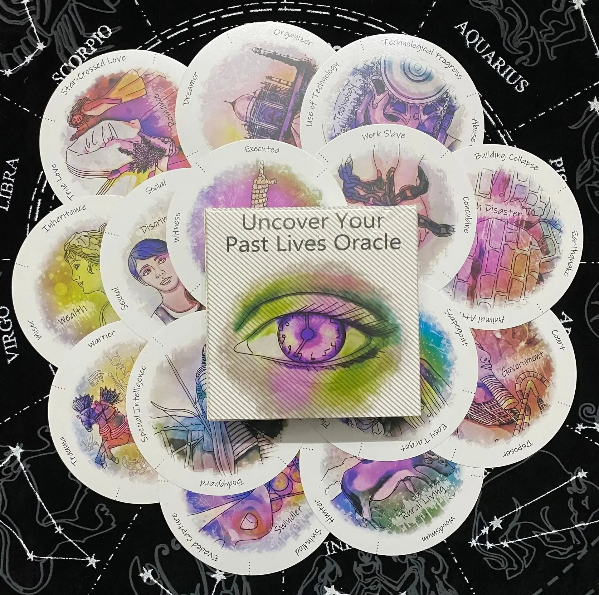 Uncover Your Past Life Oracle Deck Round Shape A 87 Tarot Cards with PDF Guide Book Divination Oracle Cards Tarot Game