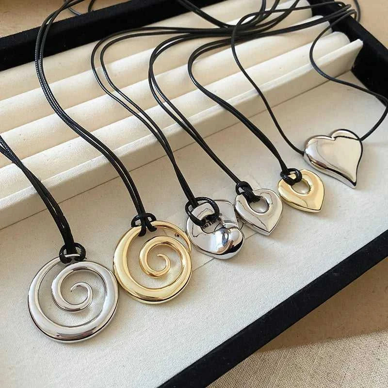Fashion Spiral Heart-Shaped Pendant Necklace for Women Adjustable Long Black Wax Rope Clavicle Chain Charm Couple Birthday Gift The jack market .AU The jack market .AU Jewellery & Chains $ 48 200001033:200003757#5