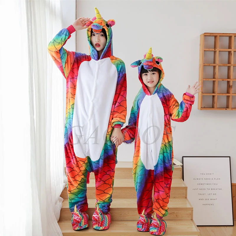 Boy Girl Kigurumi Pajama Sets Panda Unicorn Pajamas For Women Pijimas Cat Onesie Adult Animal Sleepwear Winter Warm Pyjamas Kids