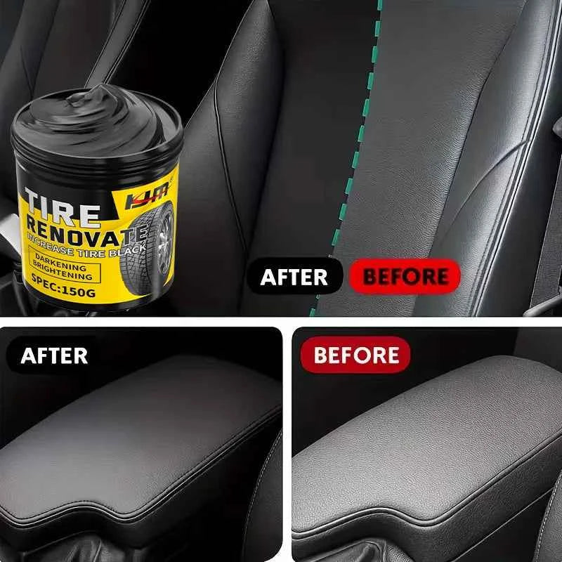 KJM 150G Tire Renovate Wax Black Shine Darkening Brightening Polish Long Lasting Protection Car Wheel Rubber Care Detailing