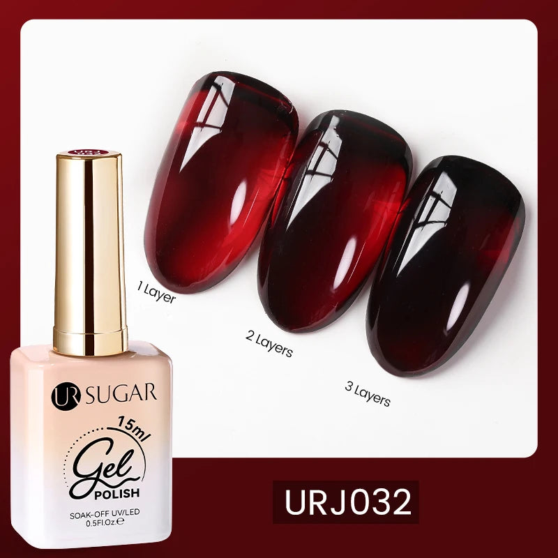 UR SUGAR 15ml  Autumn Winter Red Cat Magnetic Gel Nail Polish White Dopamine Nail Sparkling Glitter Soak Off UV LED for Manicure