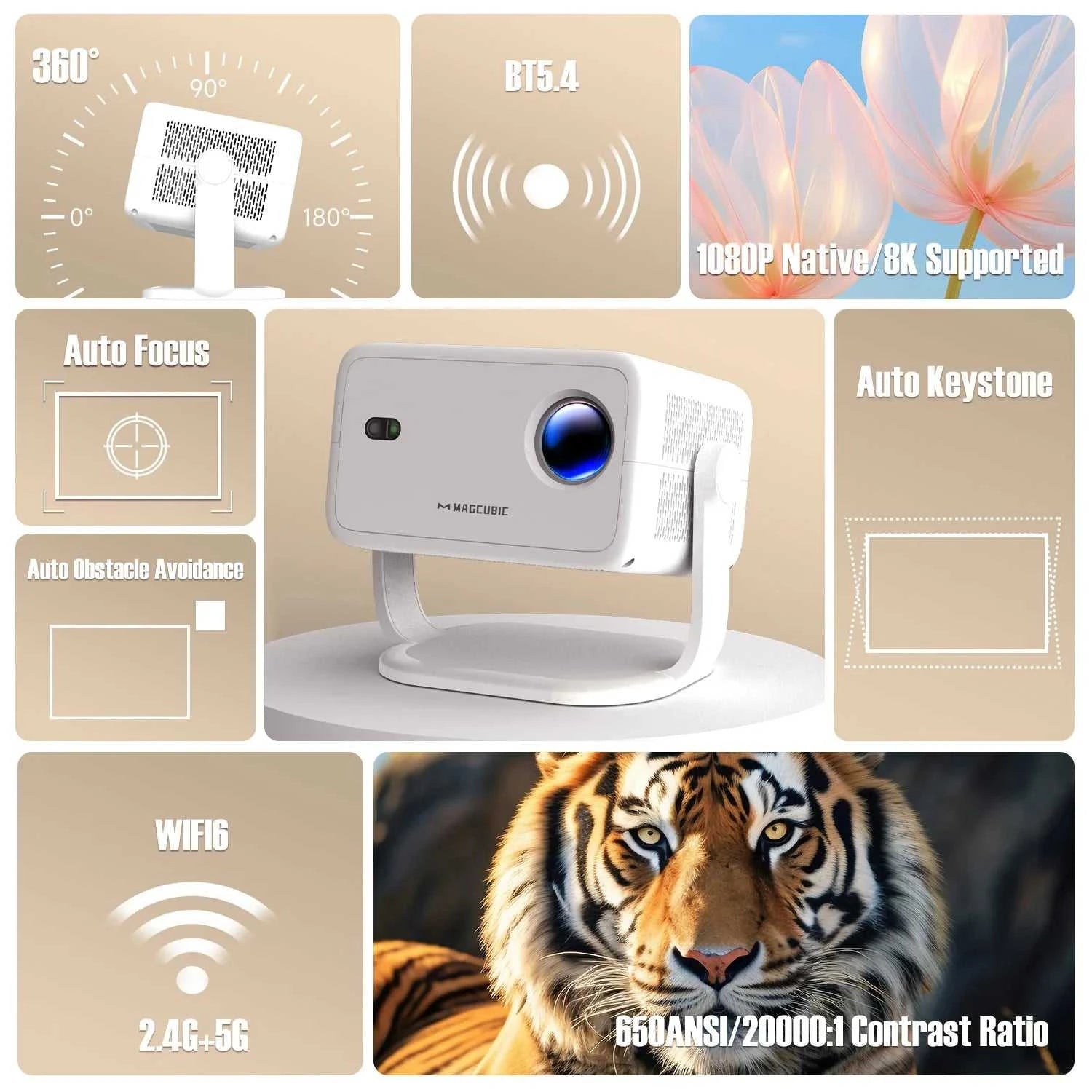 Magcubic Native 1080P 650ANSI 8K Android14 L018 Projector With Auto Keystone Correction Focus Wifi6 BT5.4 Portable Movie Outdoor The jack market .AU The jack market .AU Accessories Electronics $ 203 14:201441169#White;200007763:201336104;200009209:201447604
