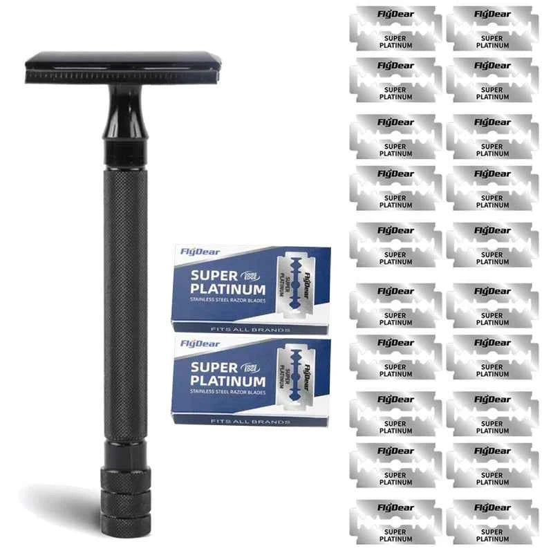 Stainless Steel Safety Razor for Men - Weighted Handle & 10 Double Edge Blades for a Superior Shave