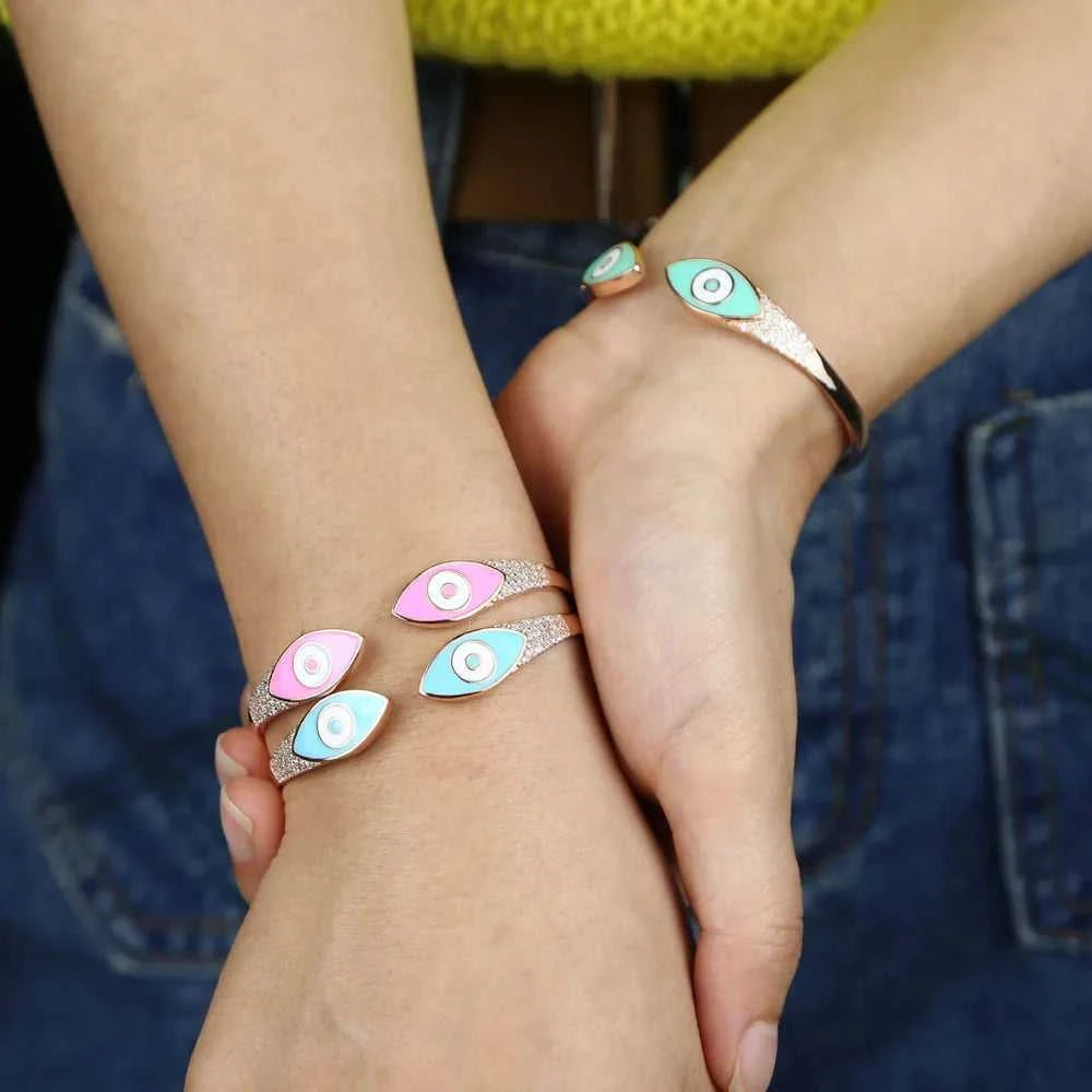 Turkish Evil Eye Pink Green Blue Enamel Cuff Bracelet for Women Paved White Cz Rose Gold Plated Color Bangles Fashion Jewelry The jack market .AU The jack market .AU Jewellery & Chains $ 57 166:202711811;200001034:361180#Pink