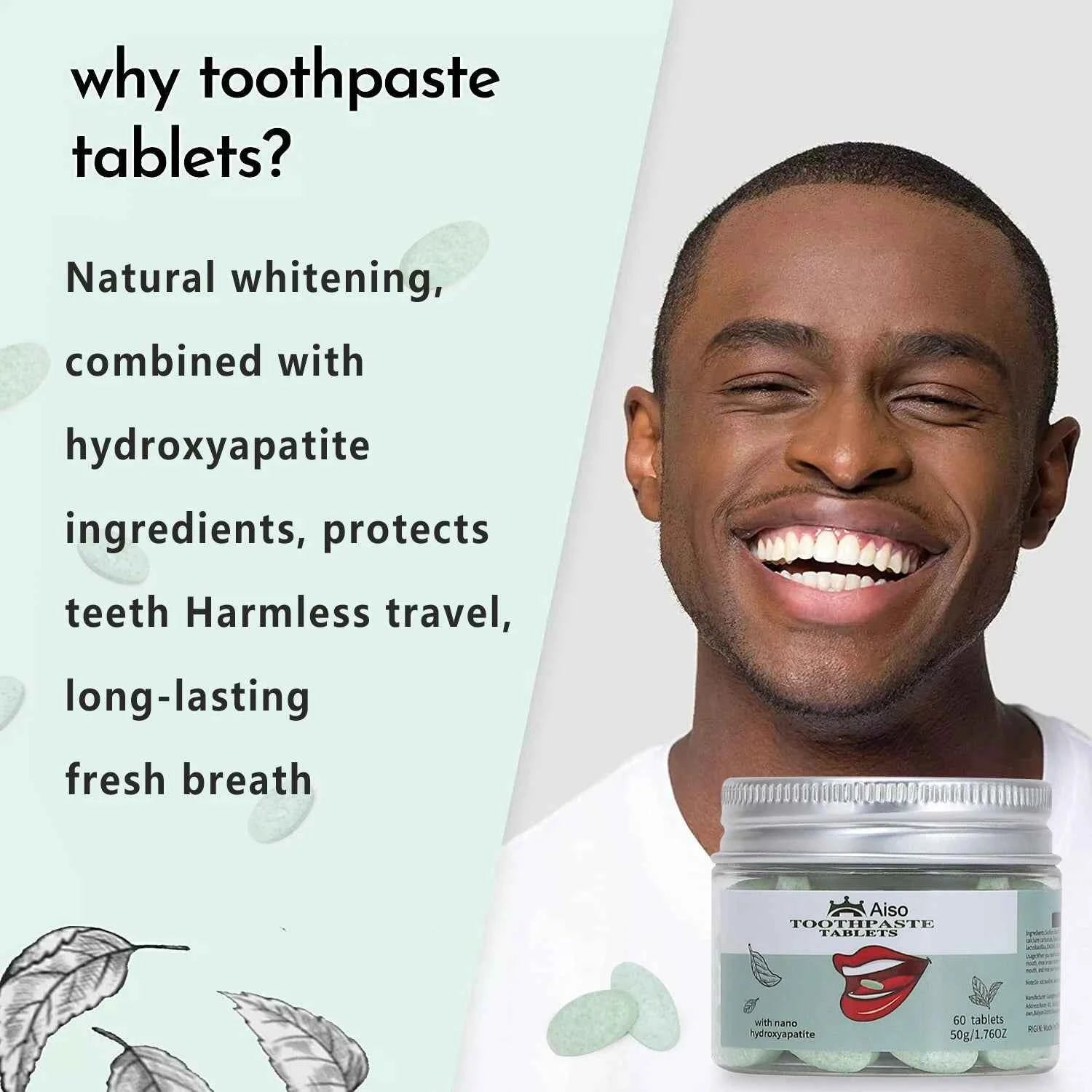 Nano Hydroxyapatite Chewable Toothpaste Tablets - Travel Size, Fresh Breath, 60 Count