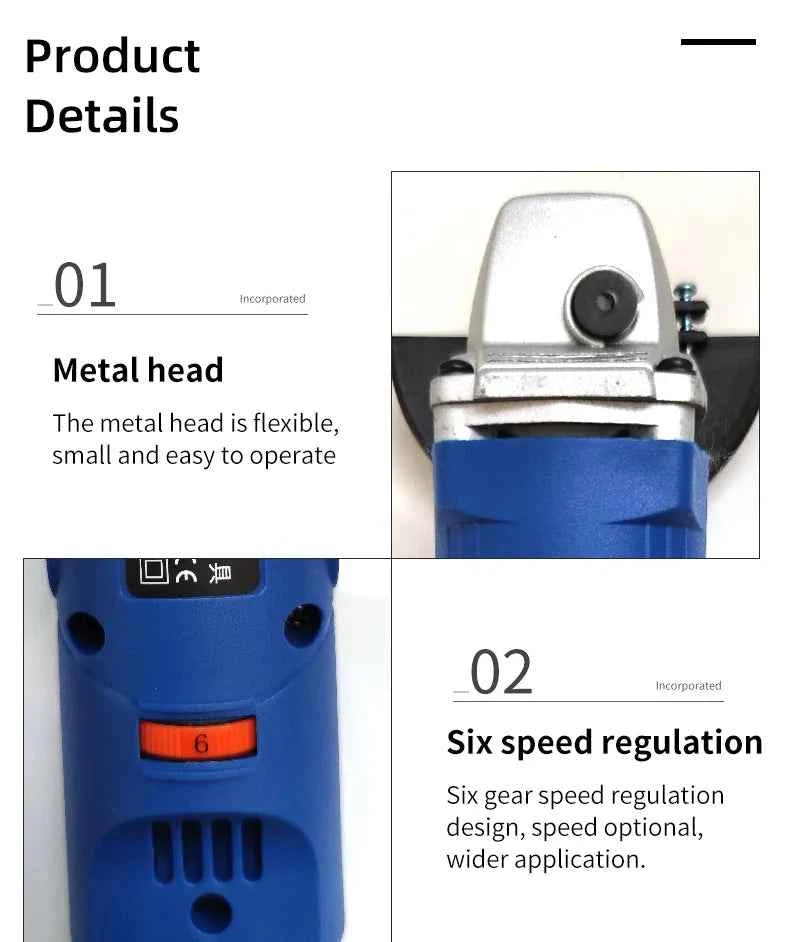 Brand Name Mini Electric Angle Grinder - Versatile 110V/220V, 6 Speed Settings for Precision Cutting, Polishing & Grinding