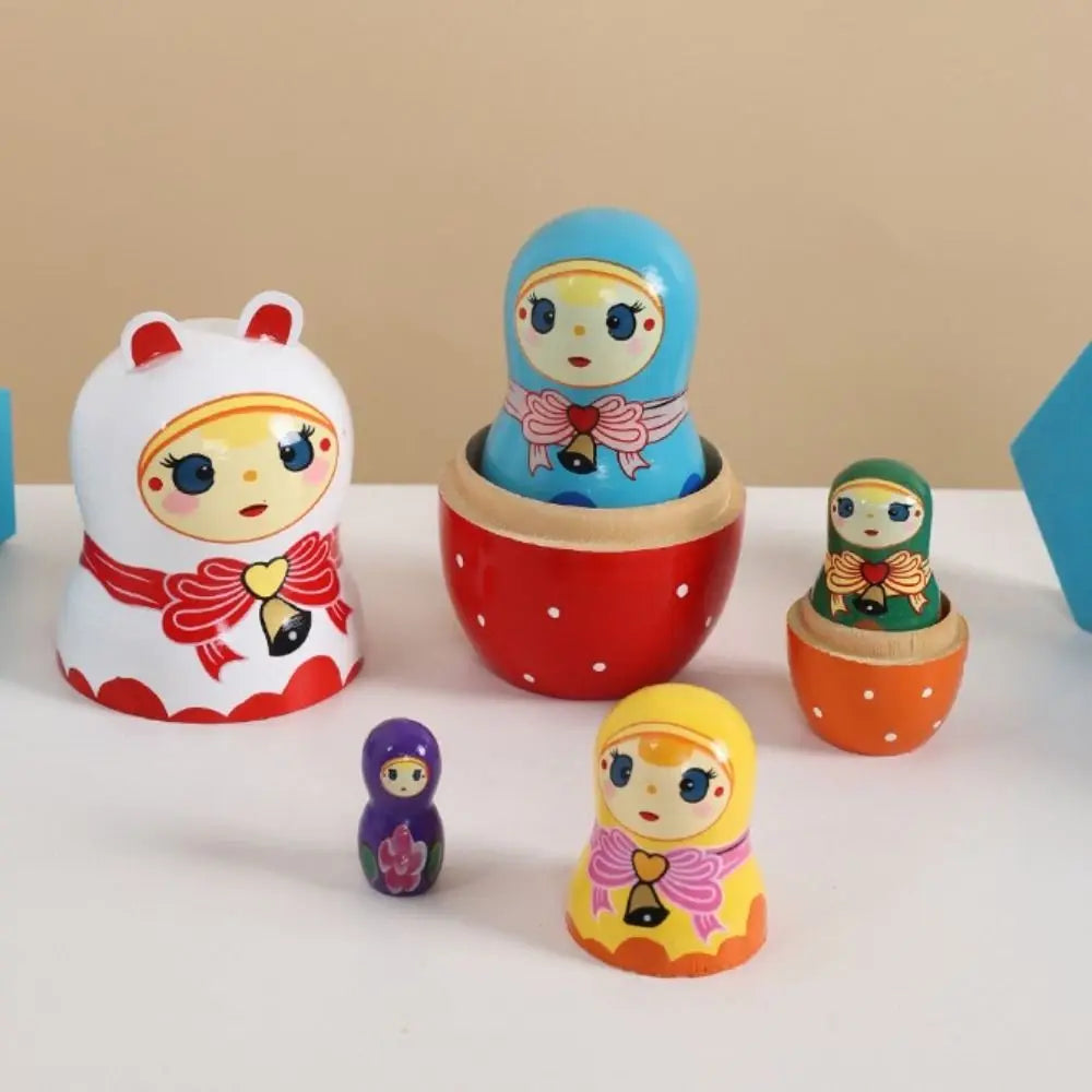 Rabbit 5Pcs/Set Animal Matryoshka Doll Wood Smooth Wooden Stacking Dolls Line Dog Panda Girls Russian Doll Christmas