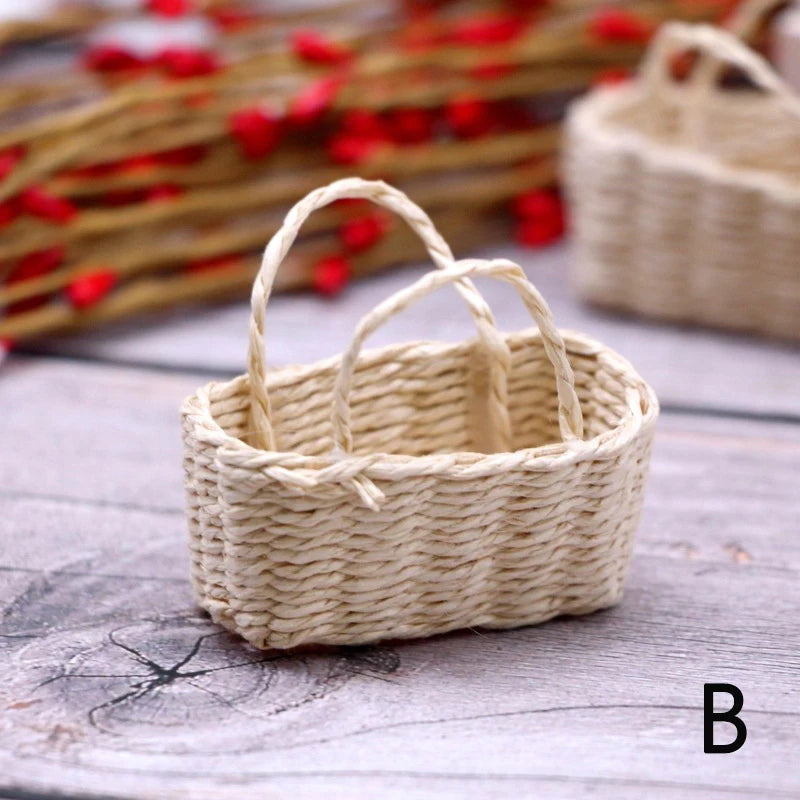 1:12 Straw Basket Simulation Food Basket Model Toys for Doll House Decoration 1/12 Dollhouse Miniature Accessories