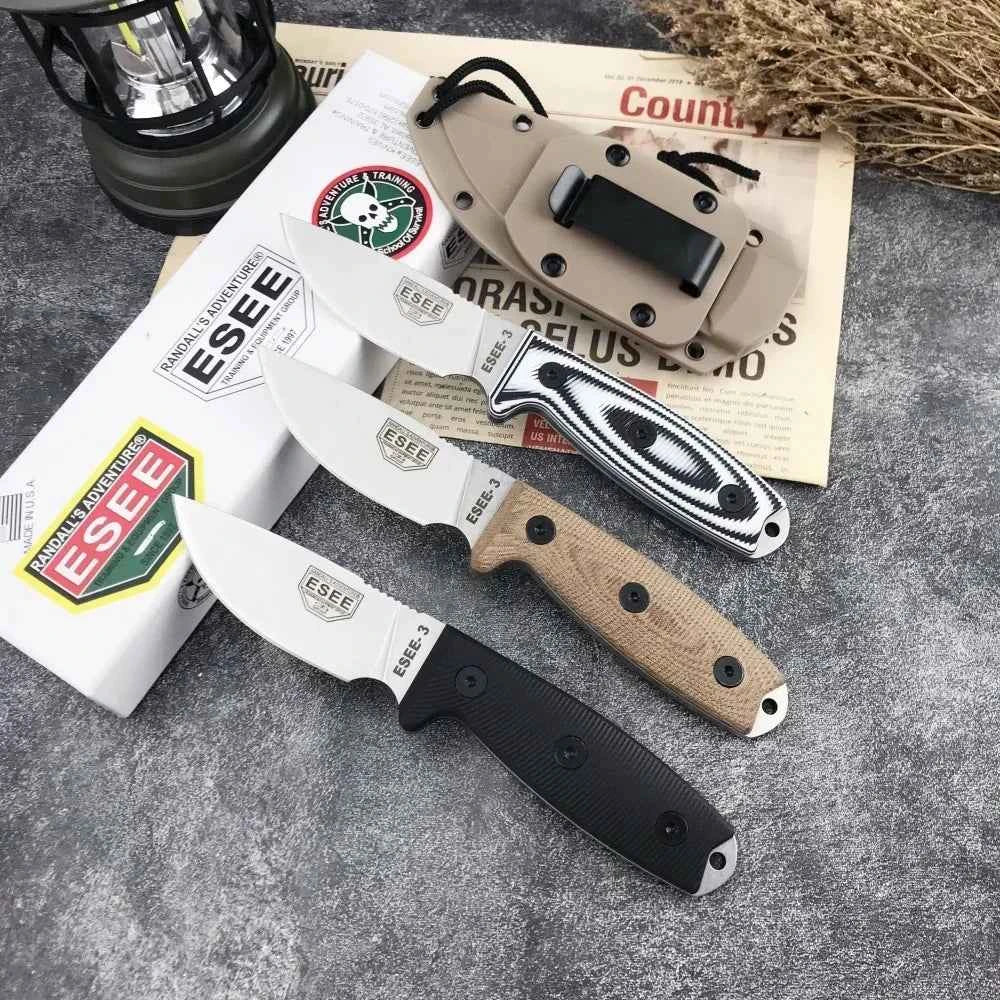 ESEE-3 Hunting Fixed Blade Knife with Sheath 9Cr18Mov Blade G10 Handle Portable Survival Outdoor Knife Cutting Tactical Knife