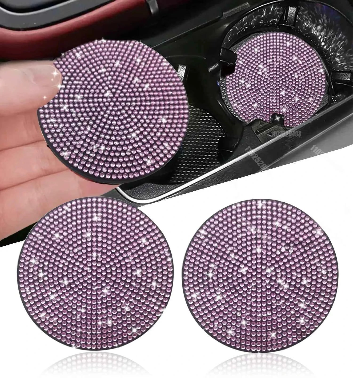 2Pcs Diamond Car Coaster Water Cup Slot Non-Slip Mat Bling Gadget Silica Pad Cup Holder Mat Auto Interior Decoration Accessories