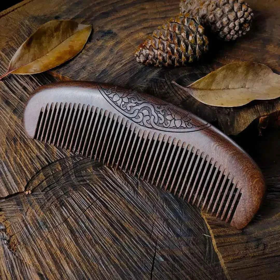 Natural Luxe Wooden Comb - Handmade Sandalwood Comb for All Hair Types, No Static, Fine Tooth for Effortless Styling