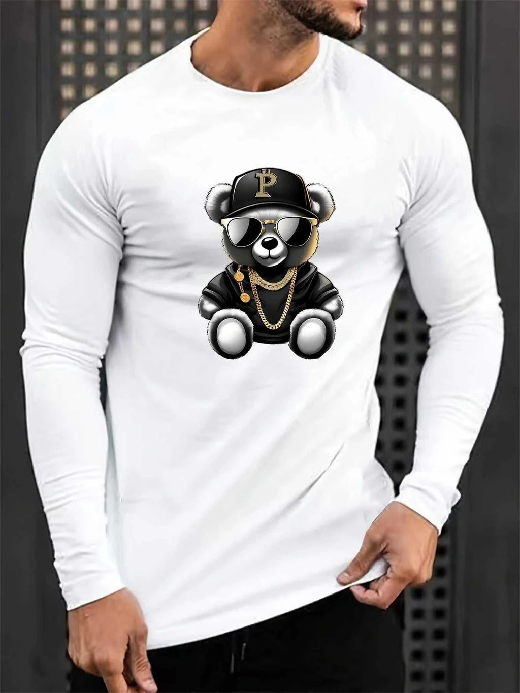 Men's 100% pure cotton loose and comfortable casual sports bear pattern printed round neck long sleeved T-shirt top The jack market .AU The jack market .AU Men Fashion $ 35 14:29#CX177-bai;5:100014065