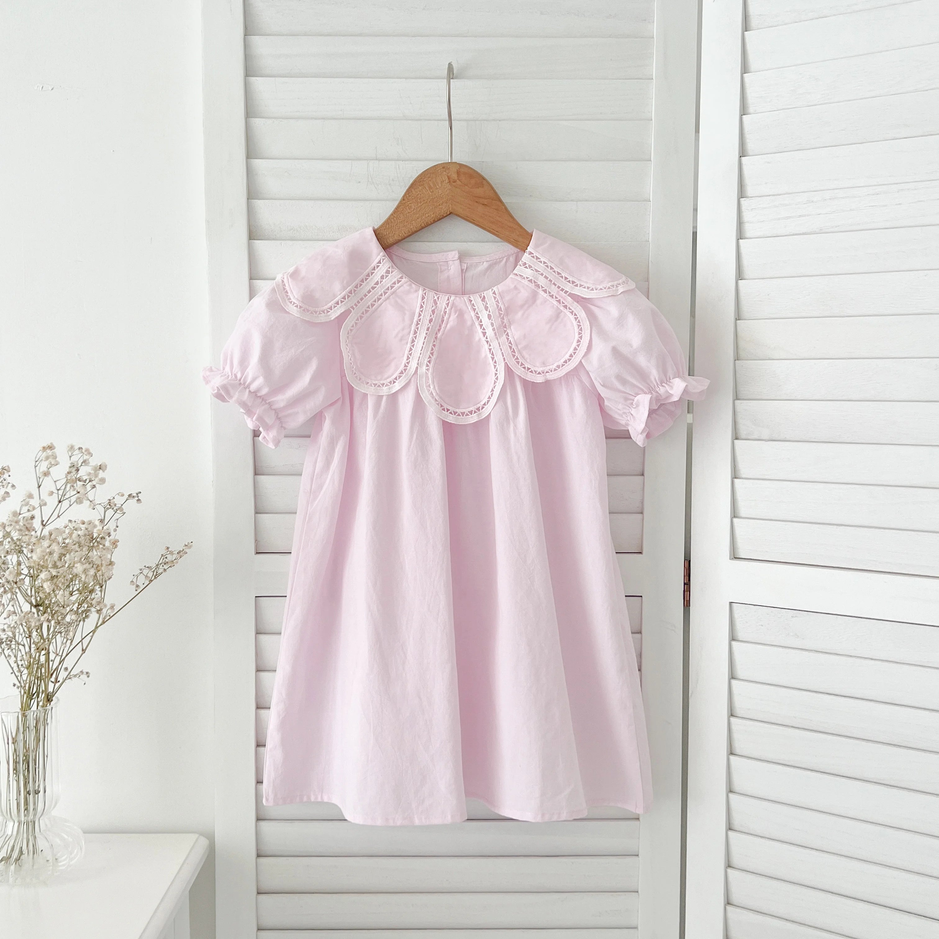 Sisters Dress Summer Kids Princess Dresses Short Sleeved Cotton Solid Color Splicing Infant Baby Romper Baby Girl Party Dress