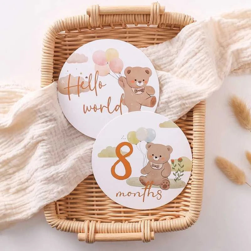 Baby Bear Milestone Number Monthly Memorial Cards Newborn Birthday Gifts Souvenir Newborn Birth Photo Photography Accessories