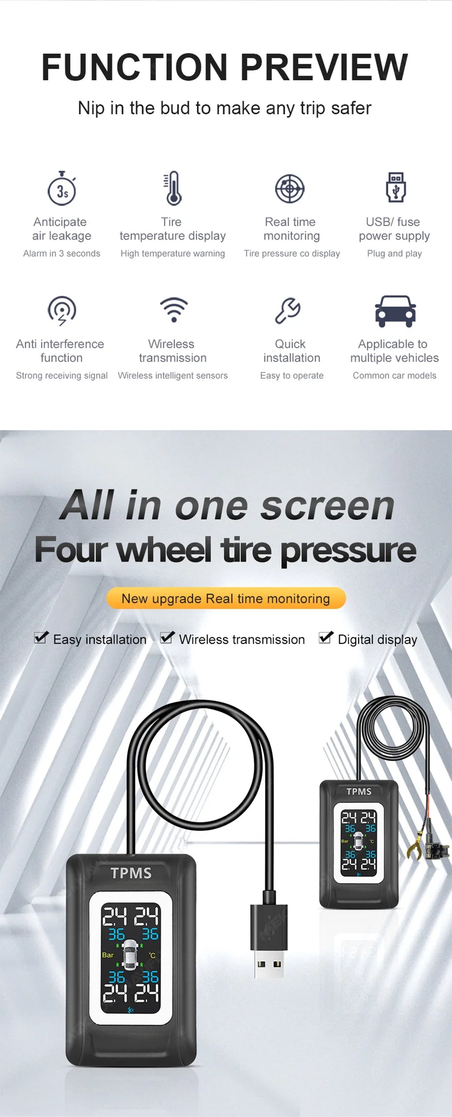 Original Car Design Dedicated Intelligent TPMS Compact and unobtrusive Accessories New Upgraded Tire Pressure Monitoring System