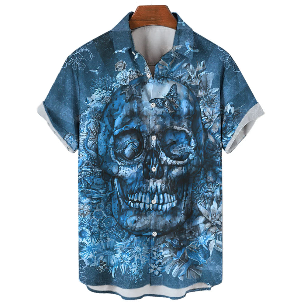 Hawaiian Skull 3D Printed Shirt - Summer Comfort & Breathability, Casual Short Sleeve for Confident Style