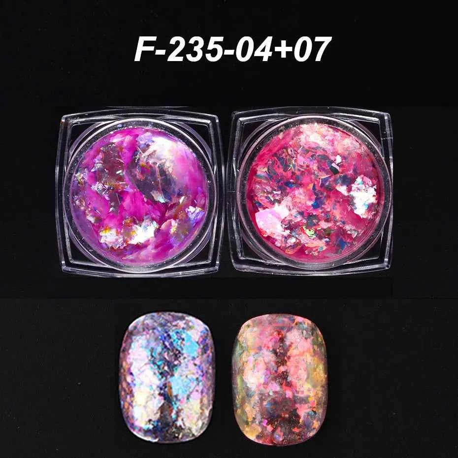 Aurora Opal Nail Flakes - Holographic Glitter Powder for Dazzling Mermaid Nail Art