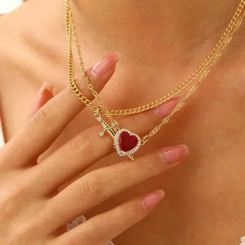 Matching Heart Sword Couple Necklace Set 2 Pcs Assembled Zircon Pendant Silver Gold Plated Chain Romantic Gift for Couples The jack market .AU The jack market .AU Jewellery & Chains $ 47 200001034:7883453201#White Set