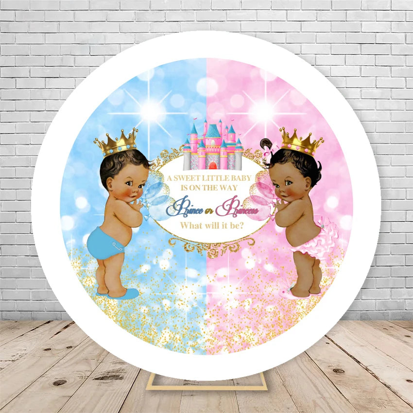 Gender Reveal Backdrop Round Cover Watercolor Cloud Bear Party Decor He or She Oh Baby Shower Photography Background Elasticity
